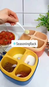 4 Grid Seasoning Box Spice Pots Salt Pepper Spice Jar Kitchen Spice Storage Box Spice Container Condiment Jar with Lid