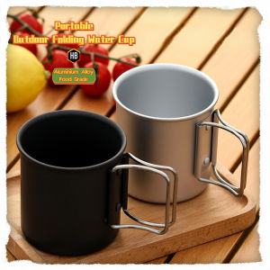 Camping Mug Outdoor Aluminum Alloy Water Cup Tea Cup Coffee Mug Portable Foldable Handles Tourism Tableware Picnic Cooking Supplies Tourist Trekking Hiking 300ML