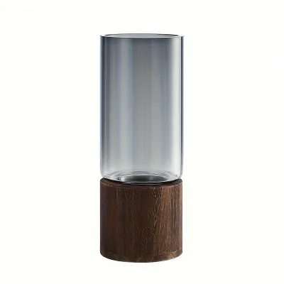 Elegant Glass Vase with Wooden Base for Hydroponic Plants Modern Tabletop Floral Arrangement Home Decoration