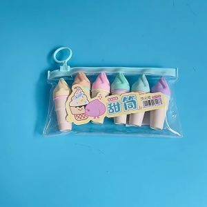 FH-A57 Highlighter Pen Es Krim Cone Monas 6 in 1 Free Pouch Penanda Berwarna / Spidol Highlighter Model Ice Cream Cone Unik Alat Tulis kantor Stationery