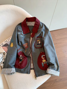 XINYIJIA | Retro Color Block Cartoon Print Loose Jacket