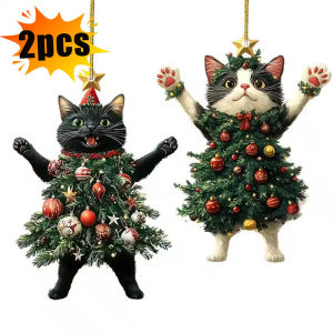 2 cái Mặt dây chuyền Cây giáng sinh Dễ thương mèo đồ trang trí treo cho xe Ba lô trang trí cây giáng sinh dụng cụ Tiệc quà tặng năm mới