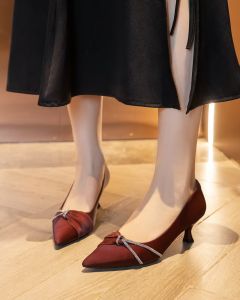 Elegant Comfortable Sharp Point High Heels Wedding Shoes Womens Fashionable Slip-On Single Shoes Satin Upgraded Version
