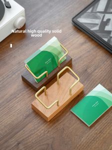 High-End Business Card Holder Display Stand Black Walnut Bronze Business Card Organizer Desktop Creative Card Holder Rack