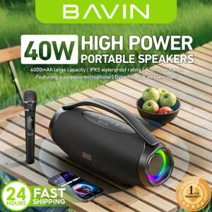 BAVIN BM25 Outdoor Wireless Bluetooth Speaker Splashproof Karaoke Machine w/ Wireless Microphone & RGB Lighting