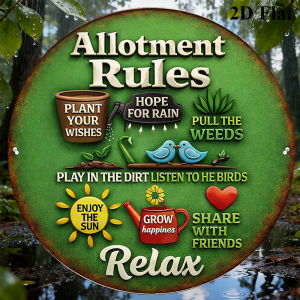 Retro Green 2D Wooden round Disc Garden Decoration Sign Garden Rules Country Farmhouse Style Vegetable Plot Hanging Artwork