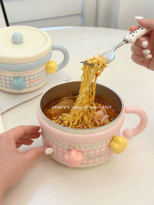 Stainless Steel Food Grade Noodle Bowl with Handle for Students Dormitory Single Meal Rice Bowl with Lid Convenient Noodles Soup Basin
