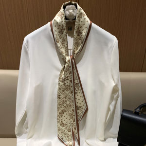 Elegant Thin Scarf Fashionable Womens Headscarf Small Silk Scarf Decorative Spring Autumn Versatile Narrow Draping Bow Angle Neck Scarf