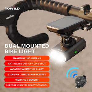 Towild | TOWILD BL900 Dual Mounted Bicycle Lights With Focus/Flood Beam 1100LM Rechargeable Bike Light Daytime Safety Night Illumination
