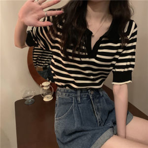 Design Stylish Striped Short Sleeve Knitted T-Shirt
