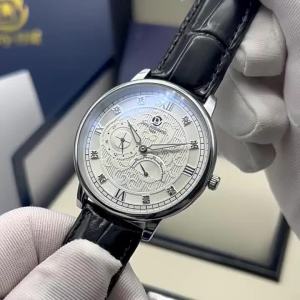 Men Embossed Diamond Automatic Mechanical Watch with 24 Hour Subdial Four Hands Luminous Transparent Case Back Large 41mm Dial