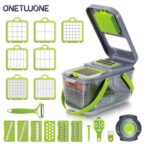 Onetwone 22 pieces set Vegetable cutter grater with storage box Multi-Functional Food Chopper Vegetable Cutter Garlic Chopper Dicer Grater Mandoline Slicer