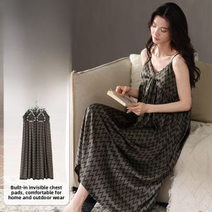 Miiow | Cat Woman Ice Silk Summer Sensation Breathable Womens Dress With Chest Pad Outdoor Wearable Sleepwear Luxury Home Clothes