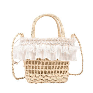 Leacat Seaside vacation straw woven vegetable basket crossbody bag woven hand-held bucket bag
