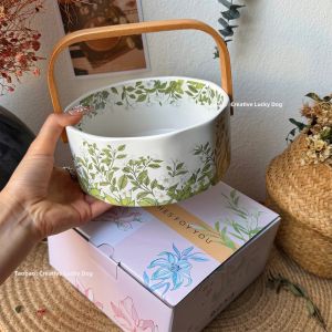 Ceramic Flower Butterfly Handheld Basket