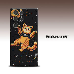 Space Pixel Cat For Samsung Galaxy S26 S25 S24 A56 A36 Dual Layer Luxury Fashion Full Lens Protective Case