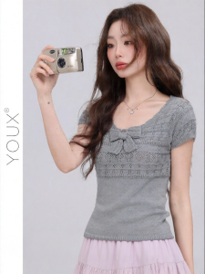 YOUXIANG | Đồ Knit Mùa Hè Cổ Tròn Cánh Dơi Không Tay Thêu Ren