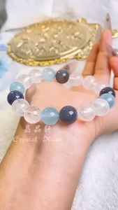 [现货] 白幽灵+海蓝宝+堇青石手串｜净化疗愈 × 平静安心 × 智慧洞察｜White Phantom + Aquamarine + Iolite Bracelet｜Healing • Calm • Insight