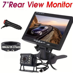 Night Vision HD TFT Color Monitor 7" Heavy Duty CCD Rear View with 8-LED Camera Plug and Play for Truck Trailer Parking