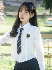 Áo Sơ Mi Dài Tay Ngắn Ôm Vừa Vặn Cho Nữ Mùa Xuân Thu Màu Trắng Cổ Polo Phong Cách Hàn Quốc Thiết Kế POLO Thường Ngày