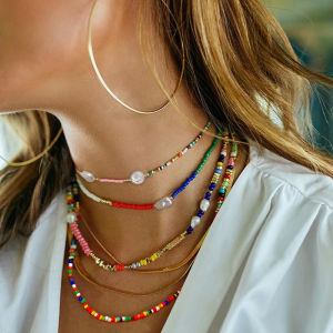 Bohemian Style Multi-Layered Friendship Necklace Womens Fashion Jewelry Bone Chain Beaded Necklace Colorful Fresh Outburst