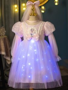 Elsa Princess Dress Girls Fashionable Glowing Autumn Dress Costume Childrens Fall Dress Ice And Snow Fairy Tale Short Sleeve round Neck