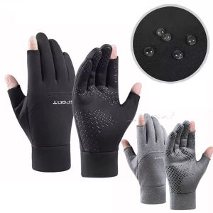 Winter Waterproof Fishing Mens Gloves Womens Cycling Warm Anti Slip Outdoor Sports Exposed Two Finger Touch Screen Gloves