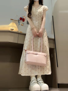 BIFEIMENG | French V-Neck Floral Print A-Line Slim Fit Maxi Dress