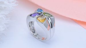 Lohaspie Jewelry 3.2 Carats Silver 925 Original Ring For Women Natural Amethyst Citrine Topaz Ring Colorful Gemstone Topaz Birthstone Ring Jewelry