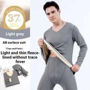 Men Double-Sided Non-marking Heating Thermal Underwear Set of Large Size Autumn Clothes and Trousers Mens Padded Composite Bott