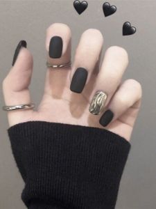 Matte Black Metal Smoky Gray Water Ripple Fake Nail Tip Fakenail Short Finished Product Popular Wear Nail Stickers