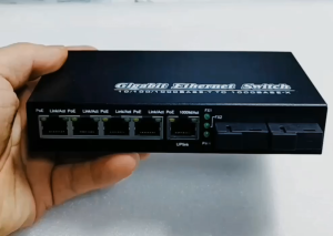 Gigabit POE Switch - 4 POE Ports + 1 Uplink + 2 SC Fiber Ports 65W 52V1.25A 10/100/1000M Ethernet Media Converter for IP Cameras CCTV