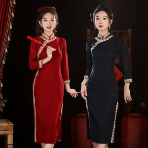 Elegant Red Qipao Wedding Dress for Bride 2023 New Chinese Style Ceremony Dress Thin Composite Fabric Spring Season