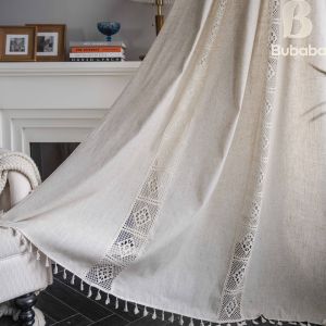 American Lace Crochet Ramie Polyester Blend Semi-Blackout Tassels Curtain