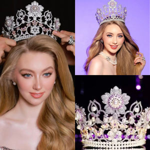 2022 Miss International Crown Rhinestone Bridal Tiaras Round Flower Tiaras Wedding Hair Accessories Queen Pageant  มงกุฎ miss universe มงกุฏนางงาม มงกุฎนางงามเต็มวง