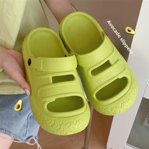 Thick Bottom Slip-On Sandals Womens Summer Fashion Anti-Slip Beach Shoes Double Strap Cute Ugly Flat Heel Korean Style Pure Color