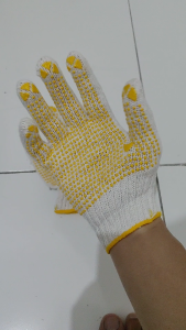Sarung Tangan Kain Warna Putih Bintik Kuning Sarung Tangan Mekanik Sarung Tangan Teknisi Proyek