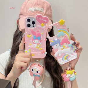 Cute Cartoon Sanrio Twin Stars Melody Lanyard Silicone Phone Case for Apple 16Promax iPhone 15 New Model 13Pro Anti-Fall Protection Cover