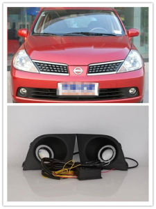 LED Fog Lights Assembly For Nissan TIIDA 2005 2006 2007 2008 2019 2010 Front Bumper Fog lamp Replacement Angel Eye daylight Daytime Running Lights Kits
