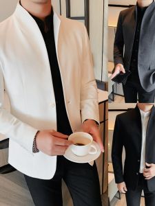 Stand Collar Small Suit Mens Casual Fancy Silm K-style Trendy Handsome Suit Tops Autumn Zhongshan Suit Outwear