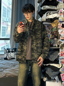 Army Green Camouflage Long Sleeves Shirt Mens Spring & Fall New Arrival American High Street Loose Casual Handsome Fried Street Shirt Coat