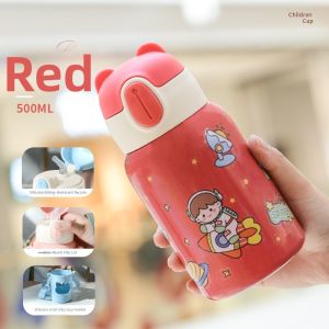Kids Cartoon Silica Gel Cover Double-Wall Straw Insulated Cup