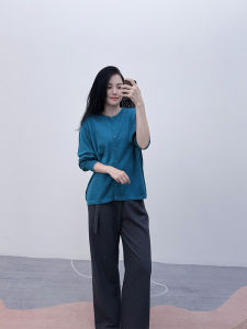 เสื้อคาร์ดิแกนถักไหมขนาดใหญ่หลวมๆ สำหรับผู้หญิง เสื้อคลุมคอตั้งแขนยาวทรงหลวมๆ สีพื้น สไตล์เกาหลี ใส่ได้ทุกวัน