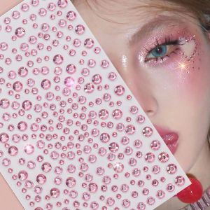 1Sheet 3D Tender Pink Face Gems Stick On Rhinestone Stickers 14.5*9cm Self-Adhesive Gemstones Tattoos Hair Eye Body Makeup Decor