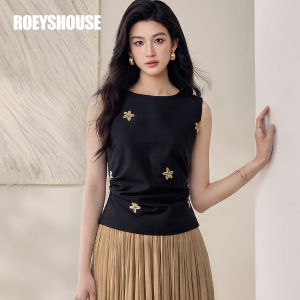 Roey s house | Elegant Sleeveless T-shirt Black Embroidery  Slim Waist