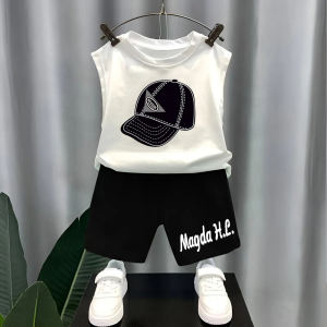 Boys 100% Cotton Summer Vest Set Casual Sleeveless Two-Piece Suit Childrens Clothing Shorts Set Boys Trendy Streetwear