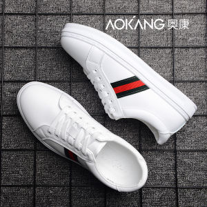 รองเท้าผู้ชาย Aokang ฤดูร้อน 2025 รองเท้าผ้าใบผู้ชายใหม่ระดับพรีเมี่ยม รองเท้าผ้าใบสำหรับธุรกิจและลำลอง สีขาว รองเท้าผ้าใบแบบสวมสบาย