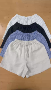 [JUNE LINEN] QD09- Short Linen tưng premium ống rộng lưng thun có 2 túi. Ảnh thật.