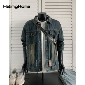 HetingHOME | Hetinghome Loose Fit Denim Jacket For Men Casual American Style Couples Outerwear Youth Trendy Washed Cotton Polyester Blend