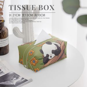 Luxury Large Panda Flower Leather Paper Towel Holder Scandinavian Style Rectangular Living Room Office Creative Storage Box